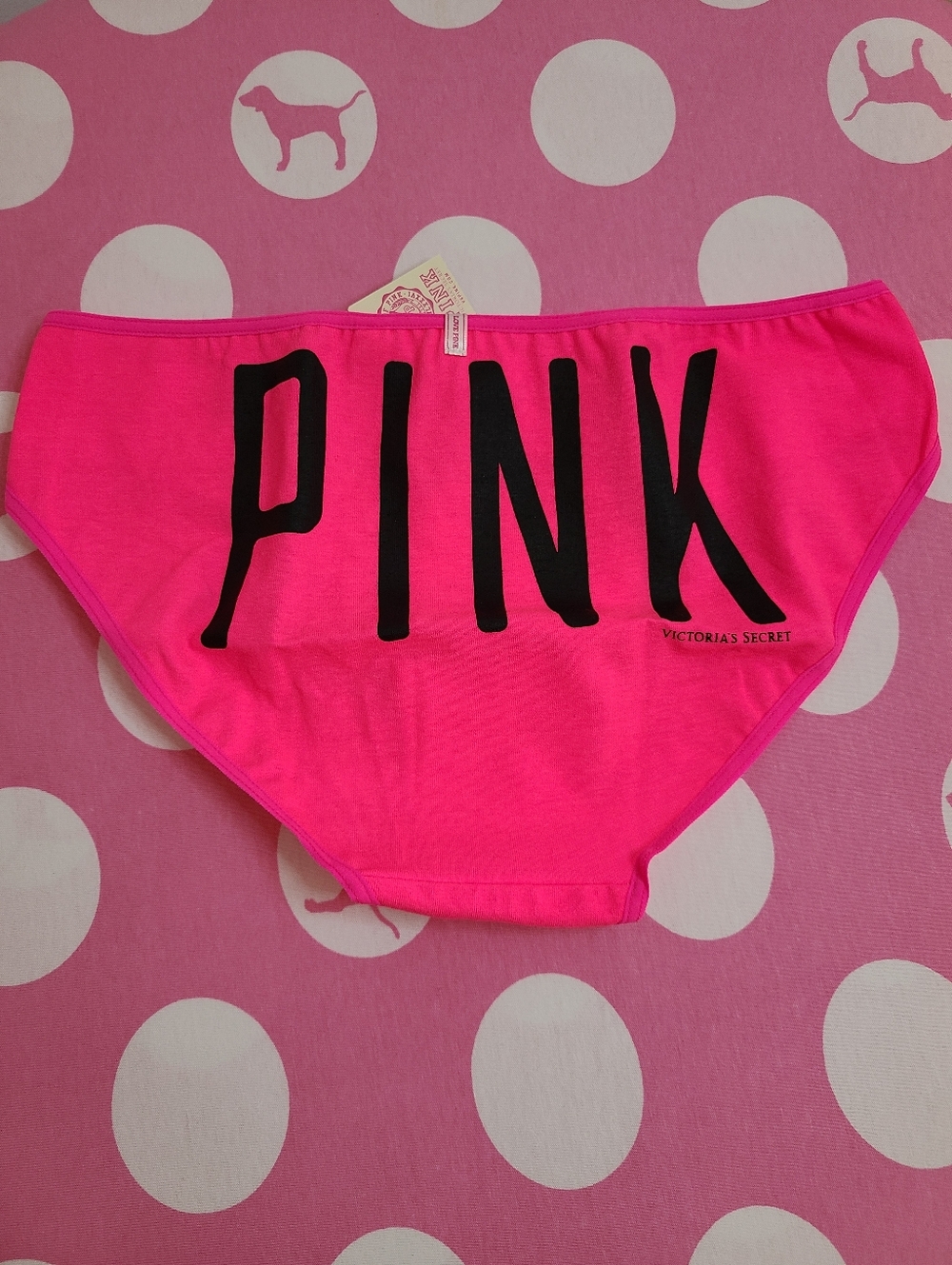 VTG VS PINK Classic Cotton Logo Extra Low Rise Bikini Panty Size M Neon Pink